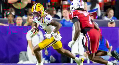 LSU tranfer WR Barion Brown had his breakout game in Week 2 (Photo: © SCOTT CLAUSE / USATODAY Network / USA TODAY NETWORK via Imagn Images)